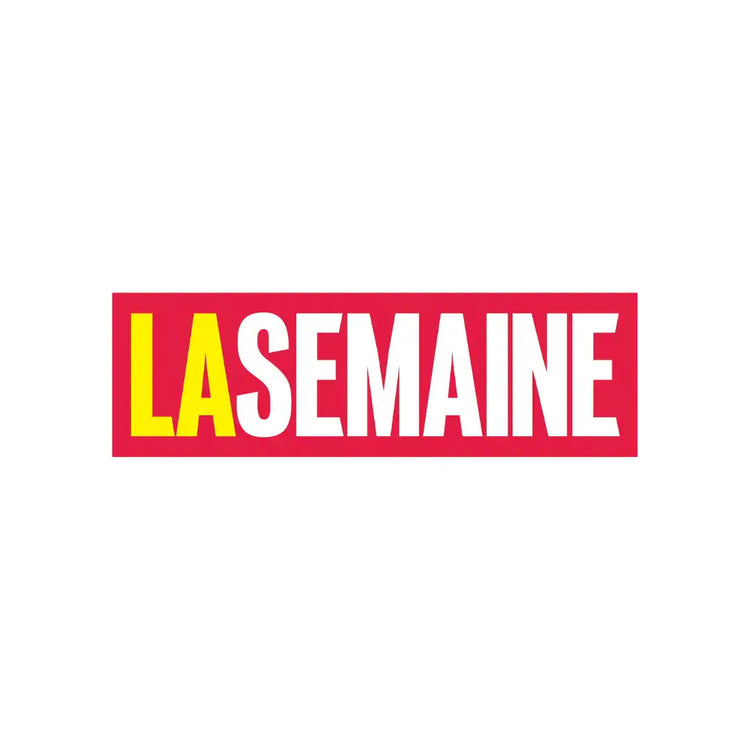 Un logo rectangulaire rouge avec le mot “LA SEMAINE” en blanc et jaune.